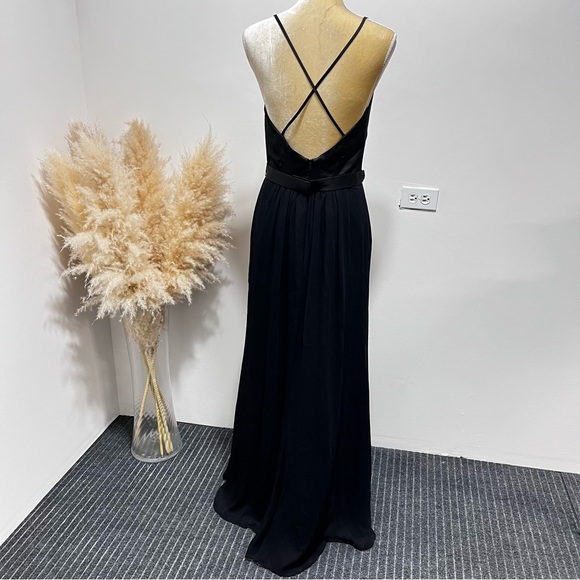 WHITE BY VERA WANG Charmeuse Chiffon Ruffle Dress Size 10 Strappy back in Black - Picture 4 of 13